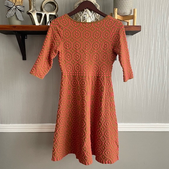 Boden Annabel V Neck Textured Dress Women’s size 6 Petite Brown Pink Polka Dot - Picture 7 of 9